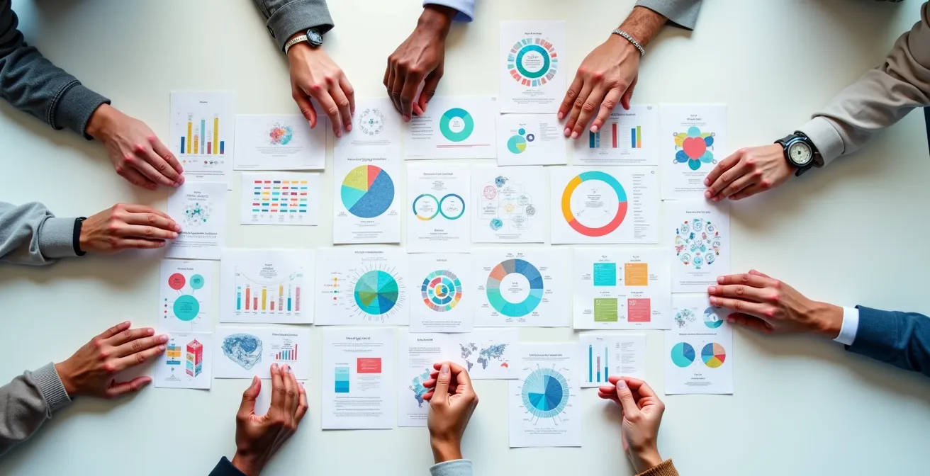 Séance de travail collaborative entre doctorants et chercheurs seniors autour de données de recherche