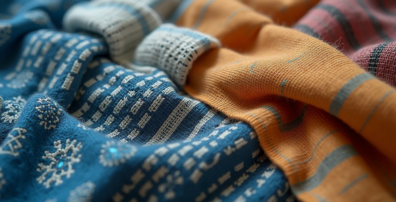 Photographie macro de tissus entrelacés représentant l'intégration culturelle au Québec