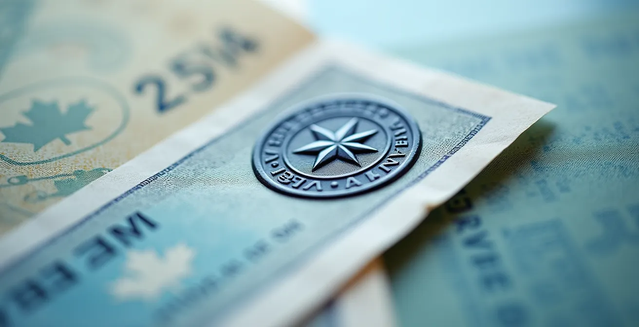 Vue macro de documents financiers officiels avec focus sur les textures et sceaux