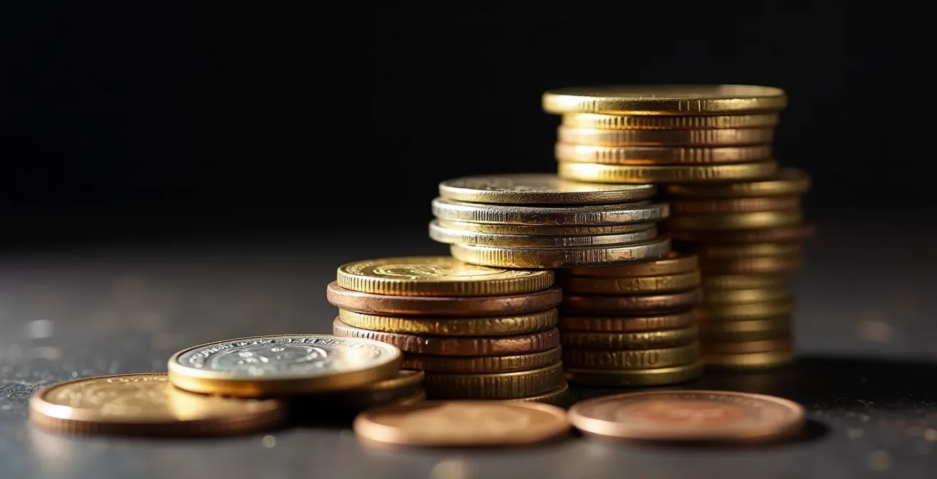 Macro photographique de pièces de monnaie canadiennes empilées symbolisant la croissance de l'épargne