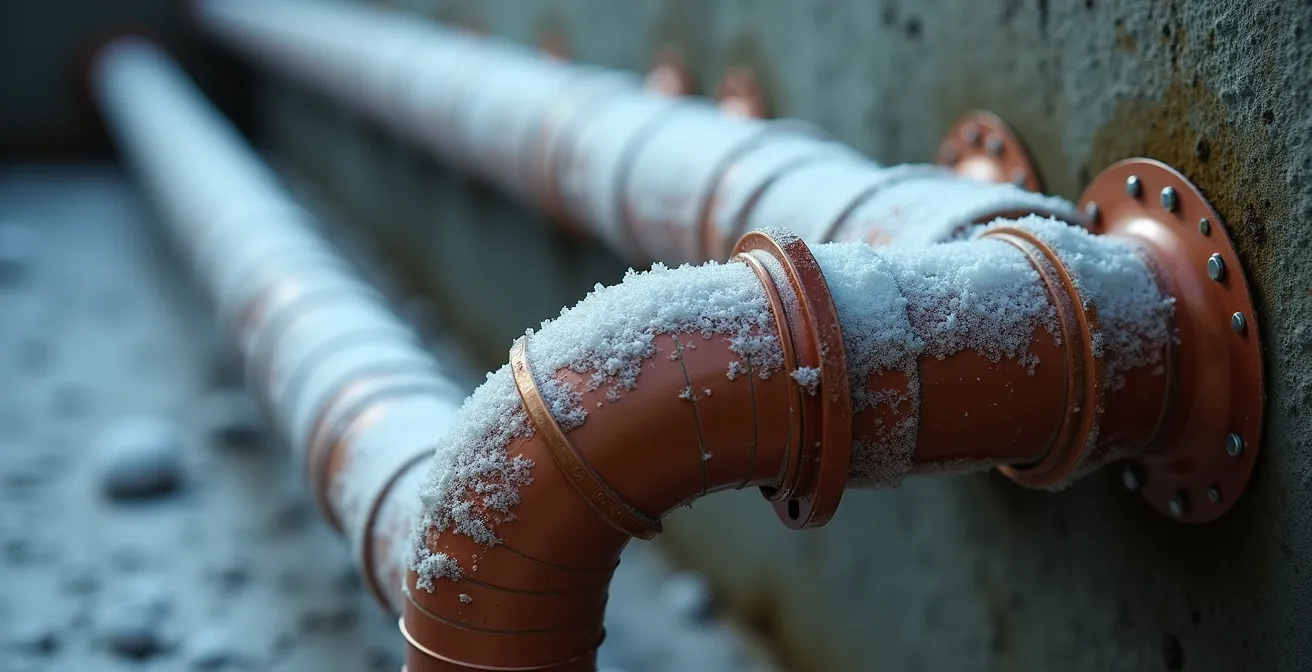 Gros plan sur une gaine isolante protégeant des tuyaux de plomberie dans un sous-sol