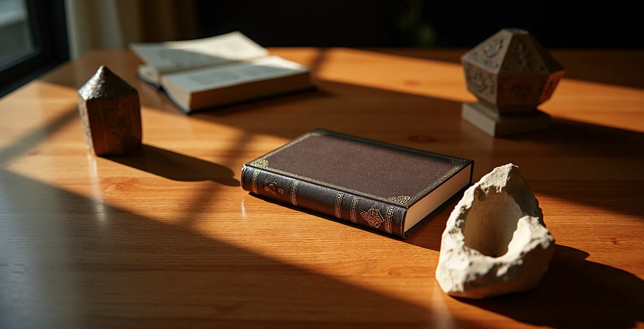 Nature morte symbolique représentant la neutralité de l'État avec des objets culturels québécois