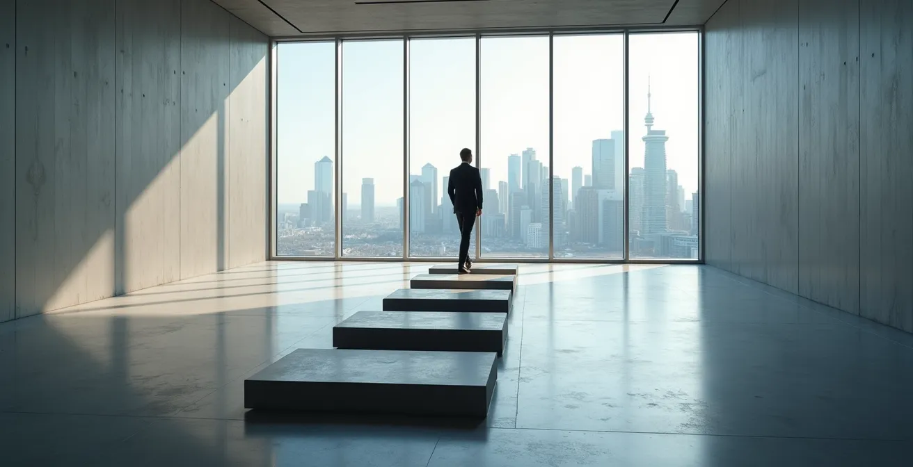 Graphique métaphorique montrant deux trajectoires de carrière divergentes, l'une ascendante et l'autre stagnante.