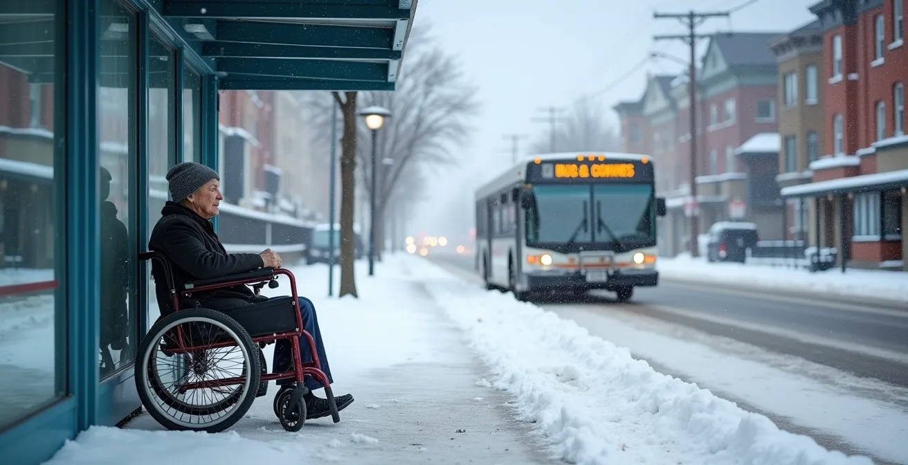 Aîné utilisant le transport adapté de la STM en hiver à Montréal